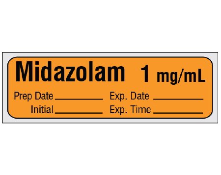 Picture of Drug Label Shamrock Anesthesia Label Midazolam 1 mg / mL / Prep Date _____ Exp. Date _____ / Initial _____ Exp. Time _____ Orange 1/2 X 1 InchSA-217-EXP-PRE