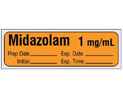 Picture of Drug Label Shamrock Anesthesia Label Midazolam 1 mg / mL / Prep Date _____ Exp. Date _____ / Initial _____ Exp. Time _____ Orange 1/2 X 1 InchSA-217-EXP-PRE