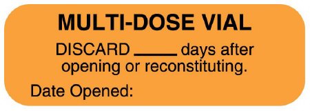 Picture of Pre-Printed Label UAL™ Anesthesia Label Orange Paper Multi-Dose Vial Discard ____ Days After Opening or Reconstituting. Date Opened:___ Black Syringe Label 1/2 X 1-1/2 InchULPH226