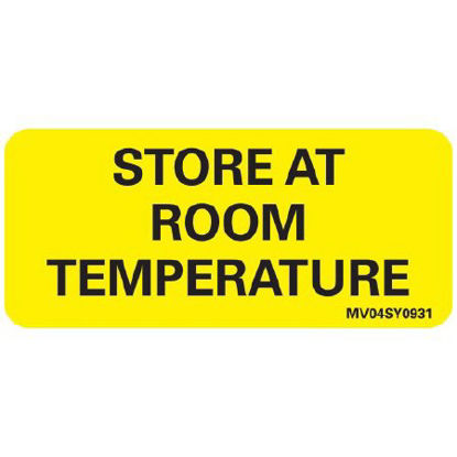Picture of Pre-Printed Label MedVision® Auxiliary Label Yellow Paper STORE AT ROOM TEMPERATURE Black Safety and Instructional 1 X 2-1/4 InchMV04SY0931