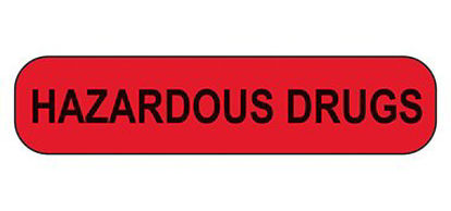 Picture of Pre-Printed Label Indeed Warning Label Red Paper Hazardous Drugs Black Biohazard 3/8 X 1-5/8 Inch17520