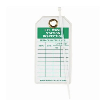Picture of Inspection Tag Brady™ Eye Wash Station Green / White 3 X 5-3/4 Inch 3 X 5-3/4 Inch Polyester 10 per Pack19040387