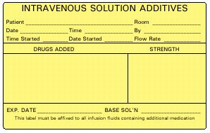 Picture of Pre-Printed Label Barkley® Instructional Label Yellow Paper Intravenouse Solution Additives Black Syringe Label 2-1/2 X 4 InchN-260