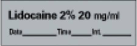 Picture of Drug Label PDC® Anesthesia Label Lidocaine 2% 20mg/mL Date_Time_Int._ Gray 1/2 X 1-1/2 InchAN-11D20