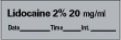 Picture of Drug Label PDC® Anesthesia Label Lidocaine 2% 20mg/mL Date_Time_Int._ Gray 1/2 X 1-1/2 InchAN-11D20