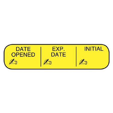 Picture of Pre-Printed / Write On Label Apothecary Products® Communication Fill In Yellow Paper DATE OPENED/EXP. DATE/INITIAL Black Quality Control Label 3/8 X 1-9/16 Inch40240