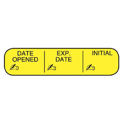 Picture of Pre-Printed / Write On Label Apothecary Products® Communication Fill In Yellow Paper DATE OPENED/EXP. DATE/INITIAL Black Quality Control Label 3/8 X 1-9/16 Inch40240