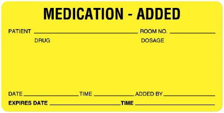 Picture of Pre-Printed Label Anesthesia Label Yellow Fluorescent Paper IV Medication Added Black Medication Instruction 2 X 4 InchULHH505