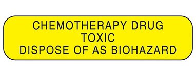Picture of Pre-Printed Label UAL™ Warning Label Yellow Paper Chemotherapy Drug Toxic Dispose of as Biohazard Black Biohazard 3/8 X 1-5/8 Inch2372