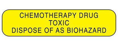 Picture of Pre-Printed Label UAL™ Warning Label Yellow Paper Chemotherapy Drug Toxic Dispose of as Biohazard Black Biohazard 3/8 X 1-5/8 Inch2372