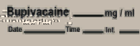 Picture of Drug Label Timemed Anesthesia Label Tape Bupivacaine_mg/mL Date_Time_Int_ Gray 1/2 X 1-1/2 InchAN-42