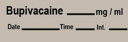 Picture of Drug Label Timemed Anesthesia Label Tape Bupivacaine_mg/mL Date_Time_Int_ Gray 1/2 X 1-1/2 InchAN-42