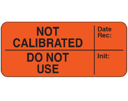 Picture of Pre-Printed Label Shamrock Advisory Label Red NOT CALIBRATED Date Rec: / DO NOT USE Init: Black Quality Control Label 1 X 2-1/4 InchUPCR-6037