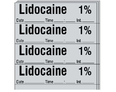 Picture of Drug Label Shamrock Anesthesia Label Lidocaine 1% / Date _____ Time _____:_____ Int. _____ Gray 1/2 X 2 InchSA-3003-DTI-PK