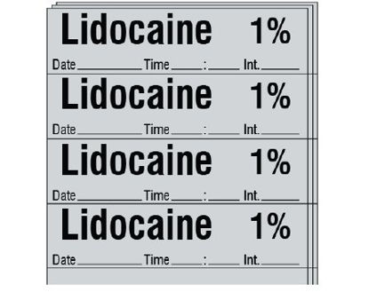 Picture of Drug Label Shamrock Anesthesia Label Lidocaine 1% / Date _____ Time _____:_____ Int. _____ Gray 1/2 X 2 InchSA-3003-DTI-PK