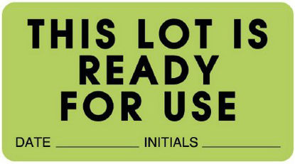 Picture of Pre-Printed Label Instructional Label Light Green Paper THIS LOT IS READY FOR USE DATE____________INITIALS____________ Quality Control Label 1-5/8 X 3 InchULLR143