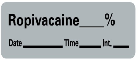 Picture of Drug Label Barkley® Anesthesia Label Ropivacaine_% Date_Time_Int Gray 1/2 X 1-1/2 InchLAN-32PC
