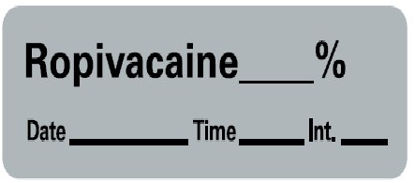Picture of Drug Label Barkley® Anesthesia Label Ropivacaine_% Date_Time_Int Gray 1/2 X 1-1/2 InchLAN-32PC