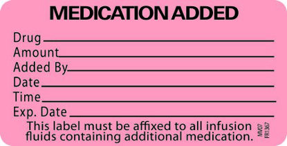 Picture of Pre-Printed Label Barkley® Communication Fill In Fluorescent Red Paper MEDICATION ADDED NAME____ ROOM NO.__ DATE__ Amount_Added by_Date_Time_Exp Date_ Black Medication Name 2-1/2 X 2-15/16 InchMV07FR1367