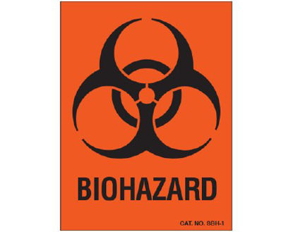 Picture of Pre-Printed Label Warning Label Orange Permanent Paper Biohazard Black Biohazard 2-1/4 X 3 InchSBH-1