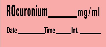 Picture of Drug Label Barkley® Anesthesia Label Rocuronium mg/mL Date_Time_Int_ Red 1/2 X 1-1/2 InchLAN-161
