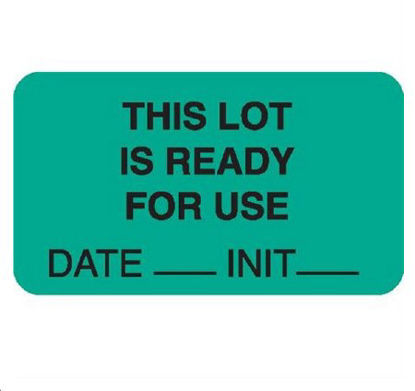 Picture of Pre-Printed Label Instructional Label Yellow Paper THIS LOT IS READY FOR USE / DATE____ INIT____ Black Quality Control Label 1 X 3-3/4 Inch8028
