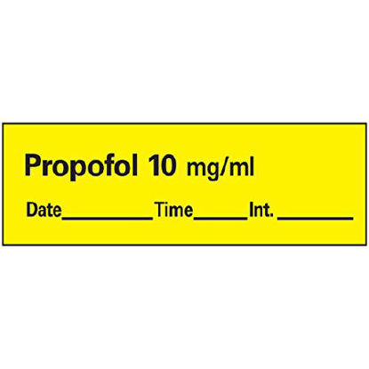 Picture of Drug Label PDC® Anesthesia Label Propofol 10mg/mL Date_Time_Int_ Yellow 1/2 x 1-1/2 InchAN-27D10