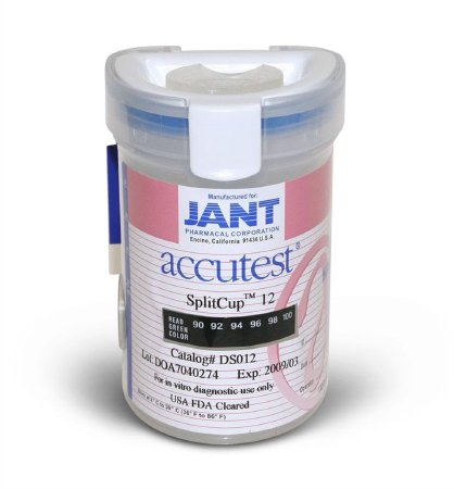 Picture of Drugs of Abuse Test Accutest® Splitcup™ 12-Drug Panel AMP, BAR, BZO, COC, mAMP/MET, MDMA, MTD, OPI, OXY, PCP, PPX, THC Urine Sample 25 TestsDS012
