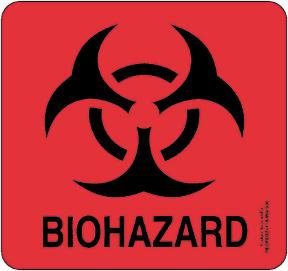 Picture of Pre-Printed Label Fisherbrand™ Warning Label Flourescent Red Paper Biohazard / Symbol Black Biohazard 7-3/5 X 7-3/5 Inch18999936