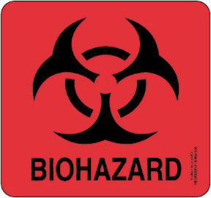 Picture of Pre-Printed Label Fisherbrand™ Warning Label Flourescent Red Paper Biohazard / Symbol Black Biohazard 7-3/5 X 7-3/5 Inch18999936