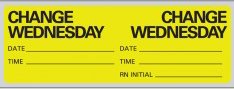 Picture of Pre-Printed Label Instructional Label Yellow Paper Change Wednesday, Date, Time, Rn Initial Black Syringe Label 1 X 2-15/16 InchN-7334