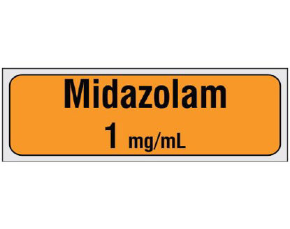 Picture of Drug Label Shamrock Anesthesia Label Midazolam / 1 mg / mL Orange 1/2 X 1 InchSA-217-PRE