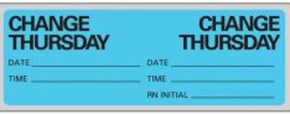 Picture of Pre-Printed Label Instructional Label Blue Paper Change Thursday Black Syringe Label 1 X 2-15/16 InchN-7365