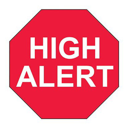 Picture of Pre-Printed Label Indeed Warning Label Red Paper HighAlert White Caution 3/4 Octagon18251