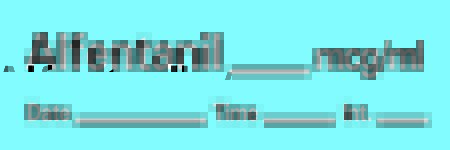 Picture of Drug Label Timemed Anesthesia Label Altentanil_mcg/mL date_time_int_ Blue 1/2 X 1-1/2 InchAN-106