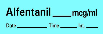 Picture of Drug Label Timemed Anesthesia Label Altentanil_mcg/mL date_time_int_ Blue 1/2 X 1-1/2 InchAN-106