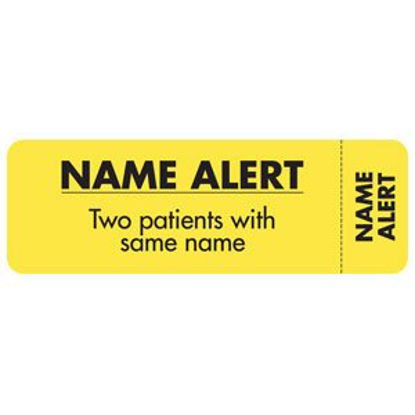 Picture of Pre-Printed Label Advisory Label Yellow Name Alert / Two Patients With Same Name Black Caution 1 X 3 InchMAP6470