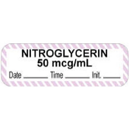 Picture of Drug Label PDC® Anesthesia Label Nitroglycerine 50mcg/mL Date_Time_Int Violet / White 1/2 X 1-1/2 Inch59726669