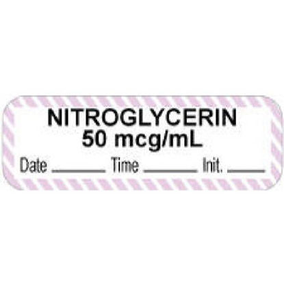 Picture of Drug Label PDC® Anesthesia Label Nitroglycerine 50mcg/mL Date_Time_Int Violet / White 1/2 X 1-1/2 Inch59726669