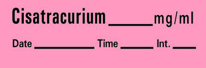 Picture of Drug Label Timemed Anesthesia Label Rocuronium_mg/mL Date_Time_Int_ Fluorescent Red 1/2 x 1-1/2 InchAN-161