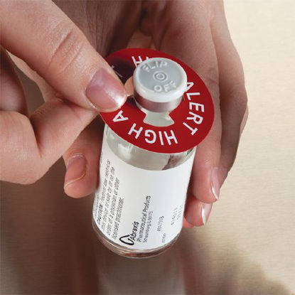 Picture of Warning Tag For Medicine Vials Red 1-3/4 Inch 1-3/4 Inch 10 per Pack18540