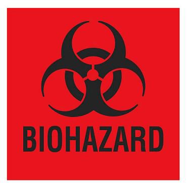 Picture of Pre-Printed Label Uline Warning Label Flourescent Red Adhesive Biohazard / Symbol Black Biohazard 2 X 2 InchS-3562