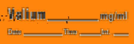 Picture of Drug Label Timemed Anesthesia Label Valium_mg/mL Date_Time_Int_ Orange 1/2 X 1-1/2 InchAN-101