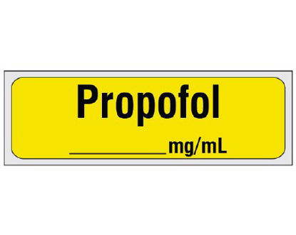 Picture of Drug Label Shamrock Anesthesia Label Propofol____mg/mL Yellow 1/2 X 1 InchSA-205-PRE
