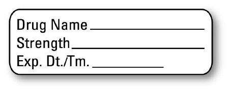 Picture of Pre-Printed / Write On Label UAL™ Anesthesia Label White Paper Drug Name_ Strength_Exp_ Black Syringe Label 1/2 X 1-1/2 InchULAL900