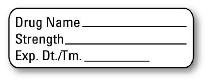Picture of Pre-Printed / Write On Label UAL™ Anesthesia Label White Paper Drug Name_ Strength_Exp_ Black Syringe Label 1/2 X 1-1/2 InchULAL900