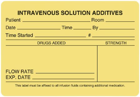 Picture of Pre-Printed Label UAL™ Communication Fill In Yellow Litho Paper IV Solution Additive Patient_Room_Date_ Black Lab / Specimen 2-3/4 X 4 InchULIV502