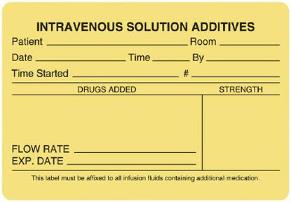 Picture of Pre-Printed Label UAL™ Communication Fill In Yellow Litho Paper IV Solution Additive Patient_Room_Date_ Black Lab / Specimen 2-3/4 X 4 InchULIV502