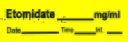 Picture of Drug Label Timemed Anesthesia Label Etomidate___mg/mL____Date___Time___Ing. Yellow 1/2 X 1 InchAN-51