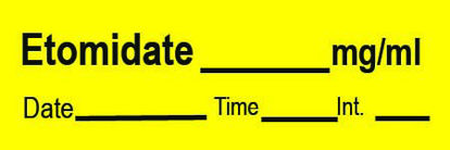 Picture of Drug Label Timemed Anesthesia Label Etomidate___mg/mL____Date___Time___Ing. Yellow 1/2 X 1 InchAN-51